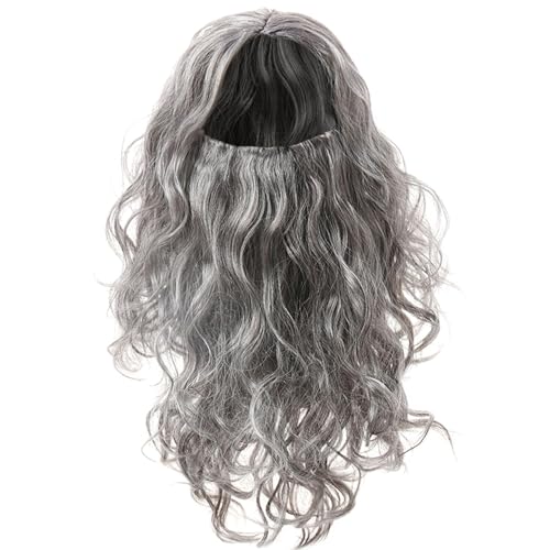 Zaubererkostüm Herren 14 Zoll lange lockige graue Perücke Realistische wiederverwendbare Halloween-Perücken für Halloween Cosplay Party Dress Up Graue Perücke Zaubererkostüm Herren -Perück von HoveeLuty