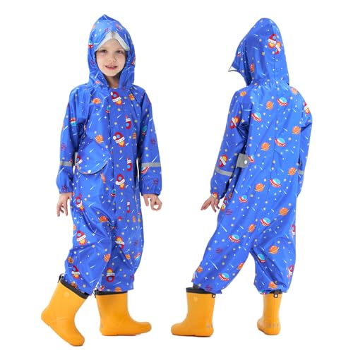 Hovkib Kinder Regenanzug Jungen Mädchen Einteiliger Regenmantel Atmungsaktiver Wasserdichter Overall Regenjacken Kleinkind Regenponcho Reißverschluss Schlammanzug 7-9 Jahre von Hovkib