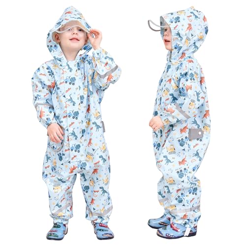 Hovkib Kinder Regenanzug Jungen Mädchen Einteiliger Regenmantel Atmungsaktiver Wasserdichter Overall Regenjacken Kleinkind Regenponcho Reißverschluss Schlammanzug 7-9 Jahre von Hovkib