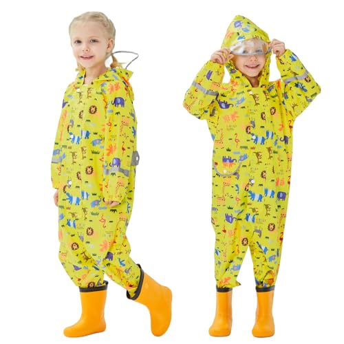 Hovkib Kinder Regenanzug Jungen Mädchen Einteiliger Regenmantel Atmungsaktiver Wasserdichter Overall Regenjacken Kleinkind Regenponcho Reißverschluss Schlammanzug 7-9 Jahre von Hovkib