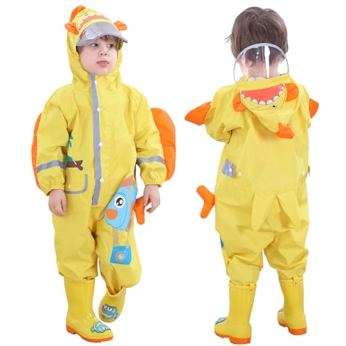 Hovkib Kinder Regenanzug - Jungen Mädchen Regenmantel Wasserdichter Regenponcho Niedlicher Cartoon-Muster Regen Anzug Leichter Regenjacke Onesie Regenbekleidung 2-8 Jahre von Hovkib