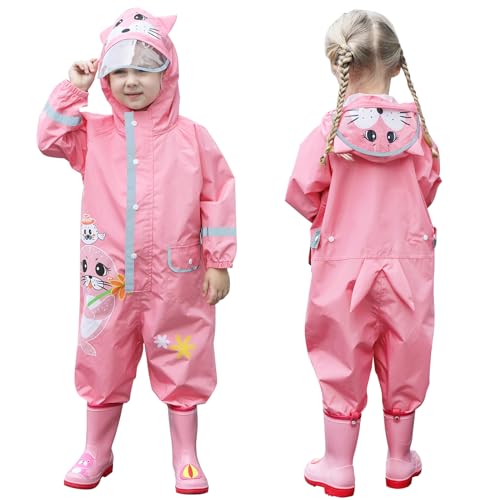 Kinder Regenanzug - Jungen Mädchen Regenmantel Wasserdichter Regenponcho Niedlicher Cartoon-Muster Regen Anzug Leichter Regenjacke Onesie Regenbekleidung 2-8 Jahre von Hovkib