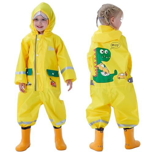Hovkib Kinder Regenanzug Mädchen Jungen Einteiliger Regenmantel Regenkleidung Kleinkind Wasserdicht Regenjacken Regen Overall Niedlicher Cartoon Regenmäntel Regenponcho 1-10 Jahre von Hovkib