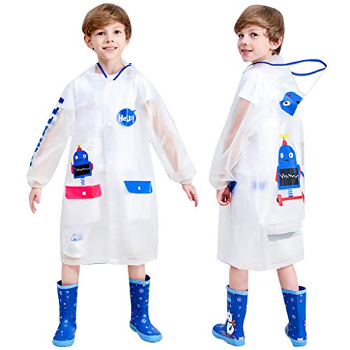 Hovkib Kinder Regenmäntel Jungen Mädchen Regenponcho Wasserdichte Regenjacken Transparente Regenbekleidung mit Rucksackabdeckung 5-14 Jahre von Hovkib