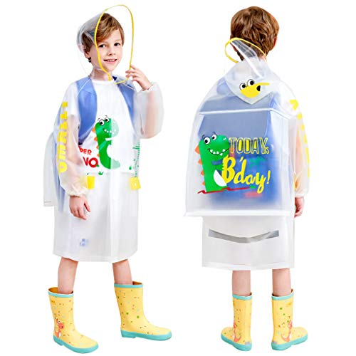 Hovkib Kinder Regenmäntel Jungen Mädchen Regenponcho Wasserdichte Regenjacken Transparente Regenbekleidung mit Rucksackabdeckung 5-14 Jahre von Hovkib