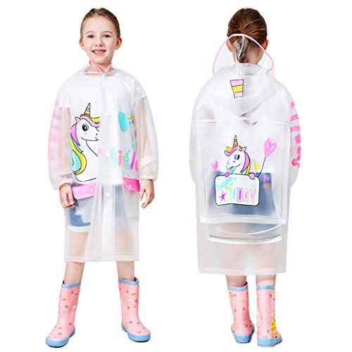 Hovkib Kinder Regenmäntel Jungen Mädchen Regenponcho Wasserdichte Regenjacken Transparente Regenbekleidung mit Rucksackabdeckung 5-14 Jahre von Hovkib