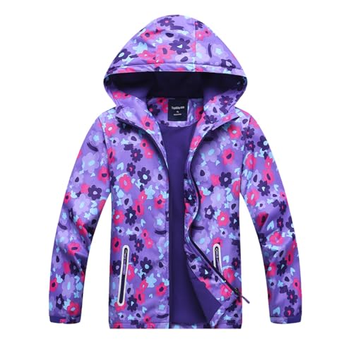 Hovkib Mädchen Softshelljacke Leichte Wasserdichte Jacke Mädchen Regenjacke Winddichte Wasserdicht Jacke mit Kapuze Wanderjacke Alter 3-12 von Hovkib