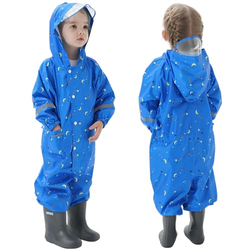 Kinder Regenanzug Mädchen Jungen Regenmäntel Einteilig Regenkleidung Kleinkind Wasserdicht Regenjacken Regen Overall leichtes Hoodie Drucke Regenponcho 1-10 Jahre von Hovkib