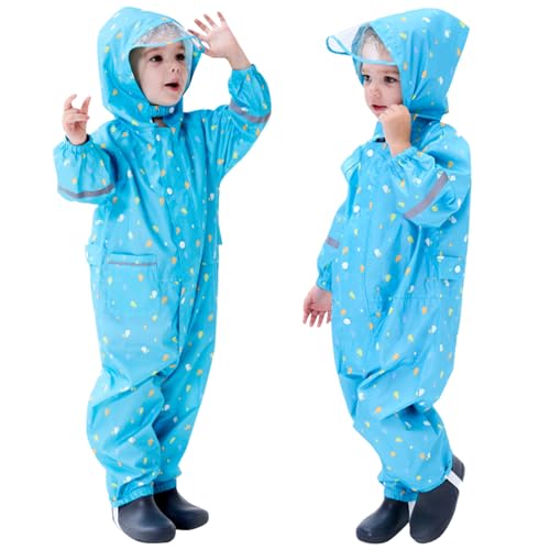 Kinder Regenanzug Mädchen Jungen Regenmäntel Einteilig Regenkleidung Kleinkind Wasserdicht Regenjacken Regen Overall leichtes Hoodie Drucke Regenponcho 1-10 Jahre von Hovkib