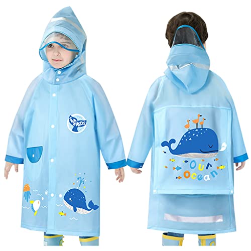 Hovkib Kinder Regenponcho Kleinkind Regenmäntel Jungen Mädchen Wasserdichte Regenjacken Netter Cartoon Regenbekleidung mit Rucksackabdeckung, S(1-2 Jahre) von Hovkib