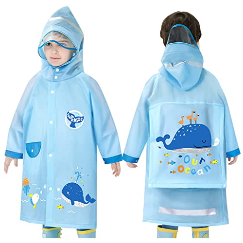 Kinder Regenponcho Kleinkind Regenmäntel Jungen Mädchen wasserdichte Regenjacken Netter Cartoon Regenbekleidung mit Rucksackabdeckung, M(3-4 Jahre) von Hovkib