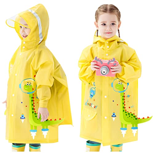 Hovkib Kinder Regenponcho Kleinkind Regenmäntel Jungen Mädchen wasserdichte Regenjacken Netter Cartoon Regenbekleidung mit Rucksackabdeckung, M(3-4 Jahre) von Hovkib