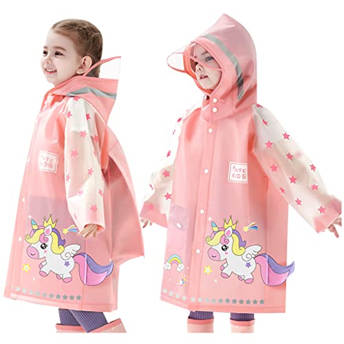 Hovkib Kinder Regenponcho Kleinkind Regenmäntel Jungen Mädchen wasserdichte Regenjacken Netter Cartoon Regenbekleidung mit Rucksackabdeckung, M(3-4 Jahre) von Hovkib