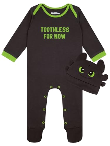 How To Train Your Dragon Baby Strampler Neugeborene Und Mütze Baby, Toothless Stampler Für Jungen, Schlafanzug Mit Füßen, Schwarz 44-50 von How To Train Your Dragon