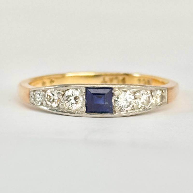 Antike Art Deco 18 Karat Gold Und Platin Sapphire Diamant Kleid Stacker Ring Band von HowardsAntiquesLTD