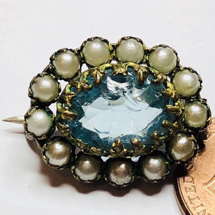 Entzückende Antike Blaue Stein Perle Gold Pin von HowardsAntiquesLTD