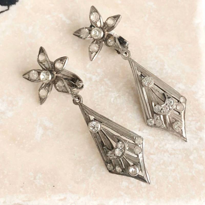 Silberne Ohrringe Mit Strasssteinen von HowardsAntiquesLTD