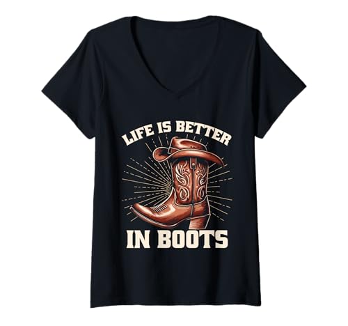 Damen Life Is Better in Boots Line Dance T-Shirt mit V-Ausschnitt Damen Life Is Better in Boots Line Dance T-Shirt mit V-Ausschnitt von Howdy Country Style and Line Dancing