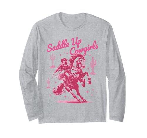 Saddle Up Cowgirl Country-Western-Rodeo Let's Go für Mädchen, rosa Langarmshirt von Howdy Country Western Wear for Cowgirls Cowboys