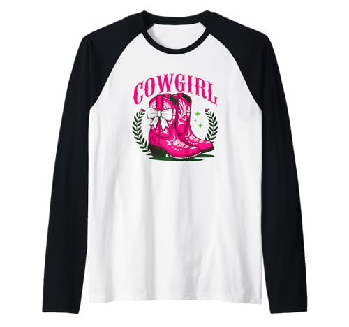 Pinke Mädchen Cowgirl-Stiefel Grafik mit Western-Cowgirl-Design Raglan Pinke Mädchen Cowgirl-Stiefel Grafik mit Western-Cowgirl-Design Raglan von Howdy by SM