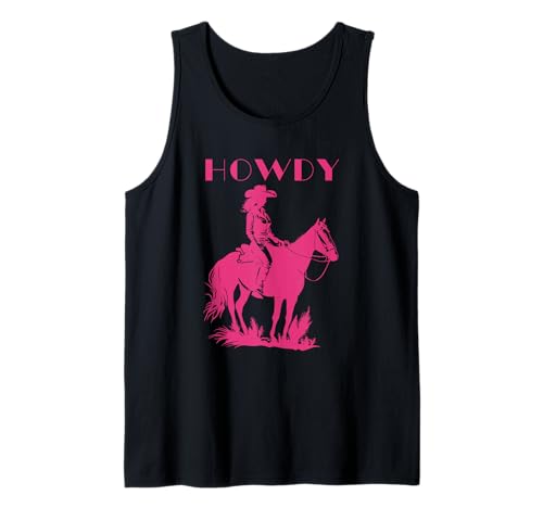 Rosa Cowgirl auf Pferd Grafik mit Howdy Western Text Girly Tank Top Rosa Cowgirl auf Pferd Grafik mit Howdy Western Text Girly Tank Top von Howdy by SM