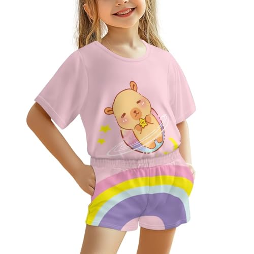 Howilath 2-teiliges Mädchen-Pyjama-Set mit Tasche, kurzer Schlafanzug, Schlafender Capybara, Regenbogenfarben, 13-14 Years Howilath 2-teiliges Mädchen-Pyjama-Set mit Tasche, kurzer Schlafanzug, Schlafender Capybara, Regenbogenfarben, 13-14 Years von Howilath