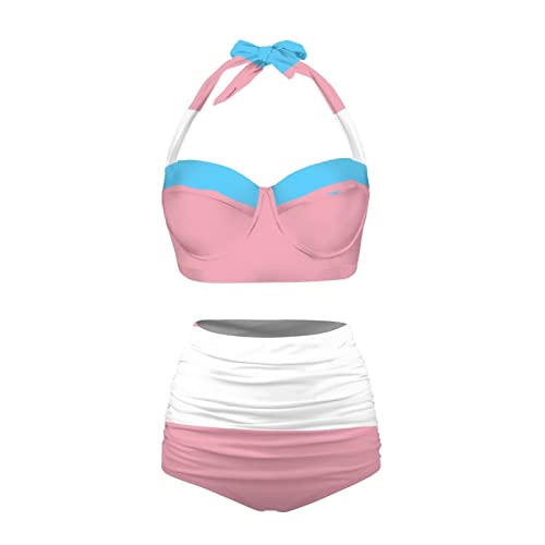 Howilath 2er-Pack Tankini Nicht-binäre Flagge Badeanzug Bequeme Bademode Weiche Badeanzug Ober- und Unterteil für Damen, Transgender-Flagge Designer, 52 von Howilath