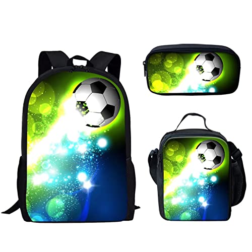 Howilath 3-teiliges Tagesrucksack-Set mit Tiermotiven, aus Leinen, für Teenager, Jungen, Mädchen, Kinder, Fußball, Cartoon, Ethno-Stil, 43,2 cm, Rucksack-Set mit Lunchbox, Federmäppchen, von Howilath