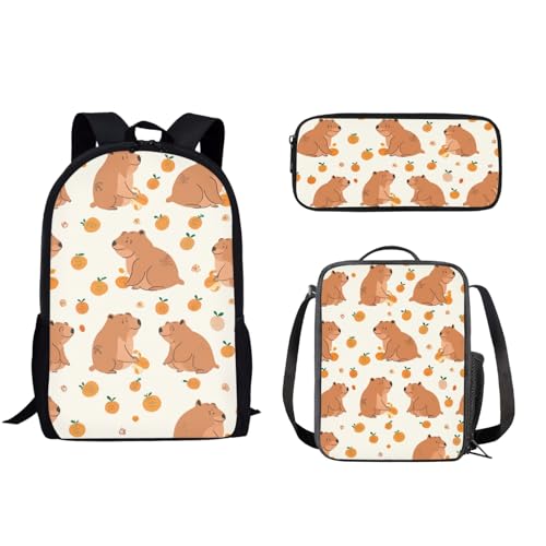 Howilath 3-teiliges Tagesrucksack-Set mit Tiermotiven, aus Leinen, für Teenager, Jungen, Mädchen, Kinder, Fußball, Cartoon, Ethno-Stil, 43,2 cm, Rucksack-Set mit Lunchbox, Federmäppchen, von Howilath