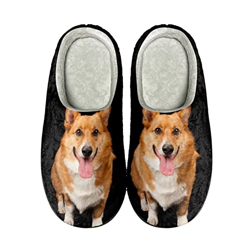 Howilath 3D Corgi Hund schwarz Drucken Damen Indoor Outdoor Unisex Slip On Hausschuhe Männer Baumwolle Hausschuhe Casual Hausschuhe-40-41 von Howilath