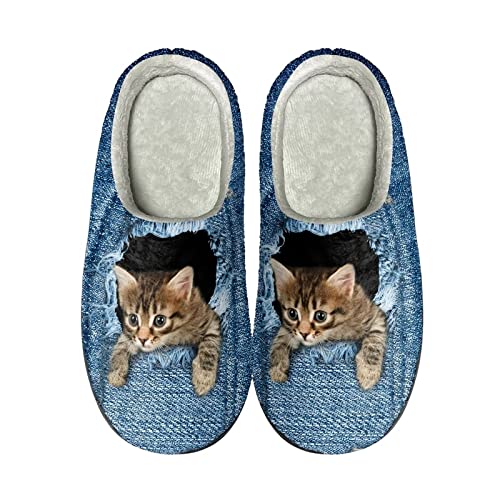 Howilath 3D Cute Kitten Cat Blue Printed Damen Indoor Outdoor Unisex Slip On Slippers Herren Cotton Slippers-39-40 von Howilath
