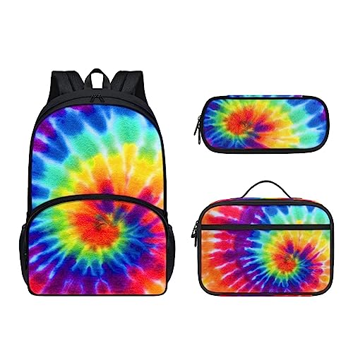 Howilath 3D-Schultertasche, niedliches Kätzchen, 3er-Pack, Doppel-Schultertasche, Thermo-Lunchtasche und Stifttasche, bezauberndes Katzen-Set für Teenager, Batik, Lässiger Tagesrucksack von Howilath