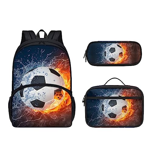 Howilath 3D-Schultertasche, niedliches Kätzchen, 3er-Pack, Doppel-Schultertasche, Thermo-Lunchtasche und Stifttasche, bezauberndes Katzen-Set für Teenager, fußball, Lässiger Tagesrucksack von Howilath