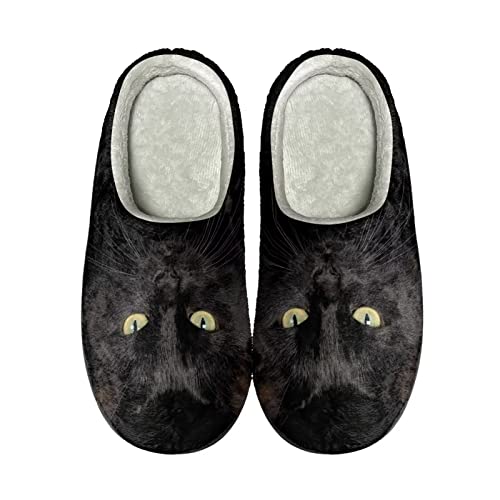 Howilath 3D Schwarze Katze Muster Indoor Outdoor Unisex Slip On Hausschuhe Für Erwachsene Bequeme Warme Gemütliche Baumwollhausschuhe-37-38 von Howilath