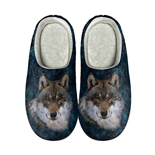Howilath 3D Wolf Schwarzes Muster Indoor Outdoor Unisex Slip On Hausschuhe für Erwachsene Bequeme Warme Gemütliche Baumwollhausschuhe-39-40 von Howilath