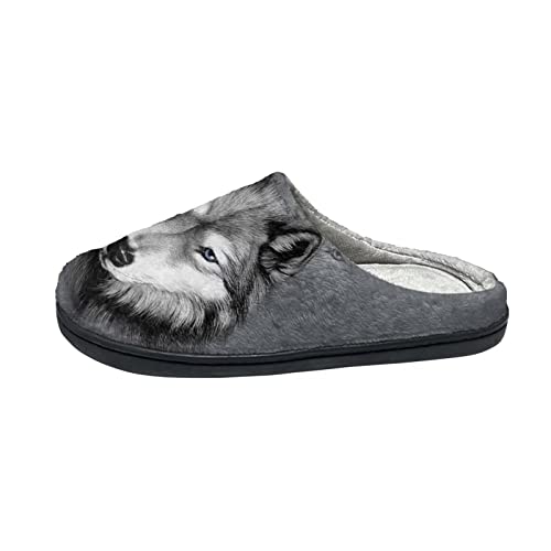 Howilath 3D Wolf graue Winter Hausschuhe bequeme Baumwolle Hausschuhe warme Slip-on Hausschuhe Casual Haus Hausschuhe für Erwachsene Unisex-46-47 von Howilath