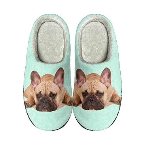 Howilath 3D französische Bulldogge Türkis Designer Männer Frauen warme Haus Hausschuhe Baumwolle Hausschuhe Unisex Slip auf Hausschuhe-40-41 von Howilath
