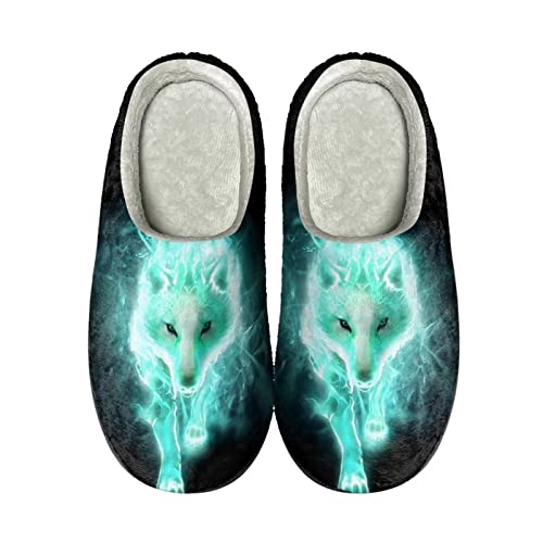 Howilath 3d Wolf schwarzes Muster Männer bequeme warme gemütliche Freizeitpantoffeln Frauen leichter Slip auf Hausschuhe-44-45 von Howilath