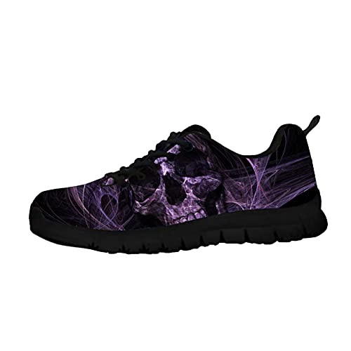 Howilath Abstract Skull Damen Slip On Keil Freizeitschuhe Mesh Leichte Walking Sneakers Outdoor Sport Lila EU 41 von Howilath
