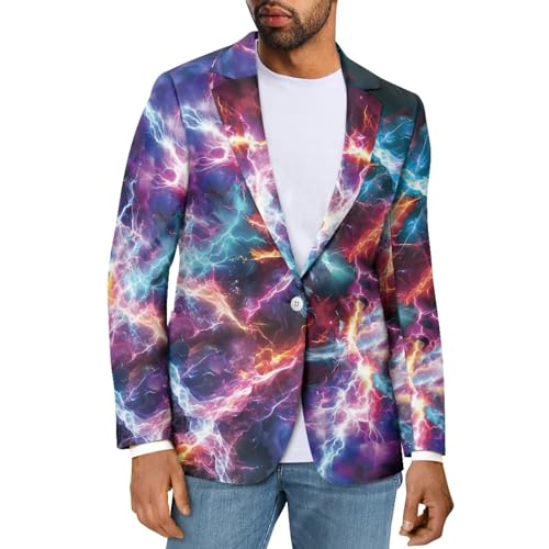 Howilath Amerikanische Flagge Plus Size Blazer für Männer Jagd Lange Ärmel Arbeit Büro Blazer USA Flagge Offene Front Anzug Jacken, Galaxy Star Sky, L von Howilath