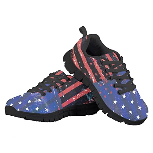 Howilath Amerikanische Flagge Stern Wanderschuhe Atmungsaktive Laufschuhe usa Flagge Sneakers Bequeme Trainer für Kinder Jungen Mädchen schwarz-34 von Howilath