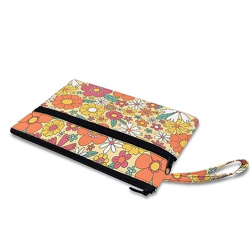 Howilath Axolotl Clutch-Tasche mit Erdbeerblüten-Motiv, rosa Handtasche, Segeltuch, Münzgeldbörse, Handgelenkschlaufe, Beutel, große Kapazität, Hippie Groovy Flower, M, Retro von Howilath