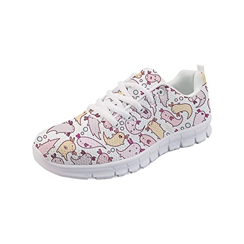 Howilath Axolotl Lover Damen Slip on Trainer, Cartoon Mexikanischer Salamander Outdoor Fitness Athletic Lace Up Flat Fitness Air Sports Schuhe EU 42 von Howilath