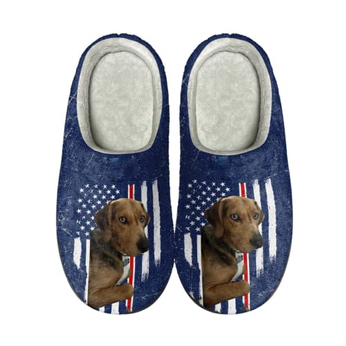 Howilath Baumwolle Hausschuhe Cartoon Mops Hund Pfote Knochen Beige Hausschuhe Winter Hausschuhe Hotel Spa Haus Hausschuhe für Frauen Männer,Amerikanische Flagge Deutscher Schäferhund Designer,X-Large von Howilath