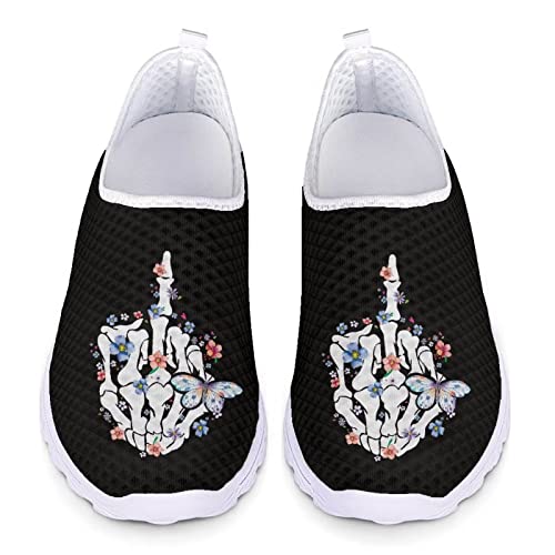 Howilath Bequeme Loafers Totenkopf Hand Schmetterling Blume Schwarze Trainer leichte Laufschuhe Mode Sneakers für Erwachsene-42 von Howilath