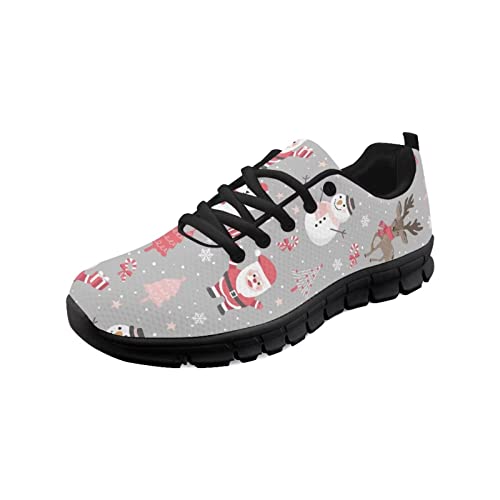 Howilath Bequemer Trainer Weihnachtsbaum Santa Claus Schneeflocke Schneemann Hirsch grau gedruckte Damen Sneakers atmungsaktive Laufschuhe schwarz EU 45 von Howilath