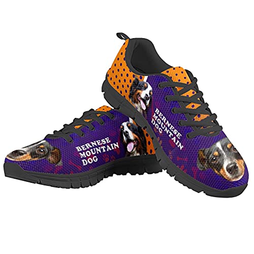 Howilath Berner Sennenhund Damen Sneaker Freizeitschuhe - Orange Lila Polka Dot Dog Damen Slip on Sneaker Atmungsaktiv Athletic für Walk Gym Schuhe Sport Laufen - Schwarze Sohle EU 39 von Howilath