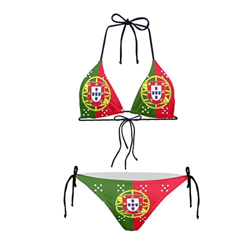 Howilath Bikini, 2-teiliges Set, dreieckig, gepolstert, niedrige Taille, sexy Bikini, Strandkleidung, Hawaii, Ananas, Schädel, Flagge Portugals, M von Howilath