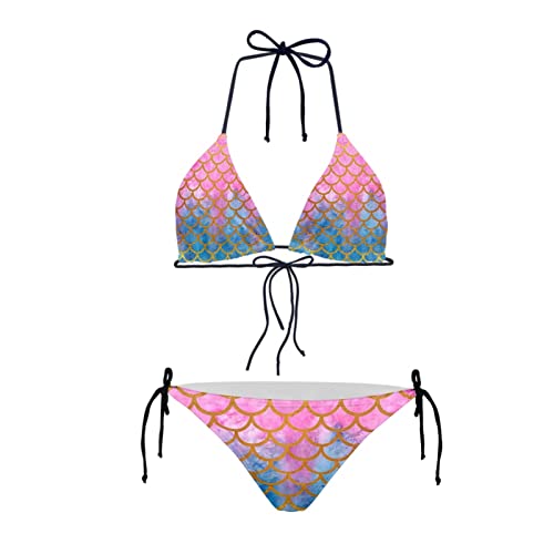 Howilath Bikini 2-teiliges Set, dreieckig, gepolstert, niedrige Taille, sexy Bikini, Strandkleidung, Hawaii-Ananas-Totenkopf, Meerjungfrau-Türkis, 52 von Howilath