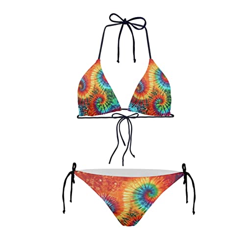 Howilath Bikini Set Sexy 2 Pices Bikini Badeanzug Gepolstert String Triangel Bademode für Frauen Palm Floral Avocado Pfoten, Batik, M von Howilath